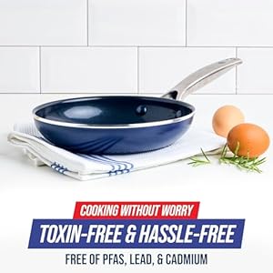 Blue diamond frying pan 8 skillet diamond infused healthy ceramic nonstick pfas and pfoa free dishwasher and oven safe even heating metal utensil safe warp control base blue  urban country home decor