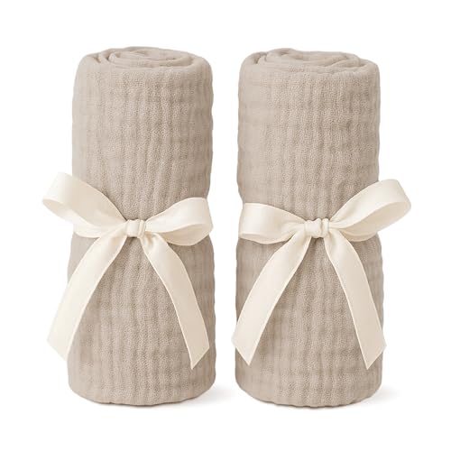 Image of Newton Baby Fitted Sheets for Bassinet & Bedside Sleeper, Essential Bassinet (2-Pack) - Ultra-Breathable, Washable and Ultra-Soft, 100% Muslin, 19" x 35" - Sandstone