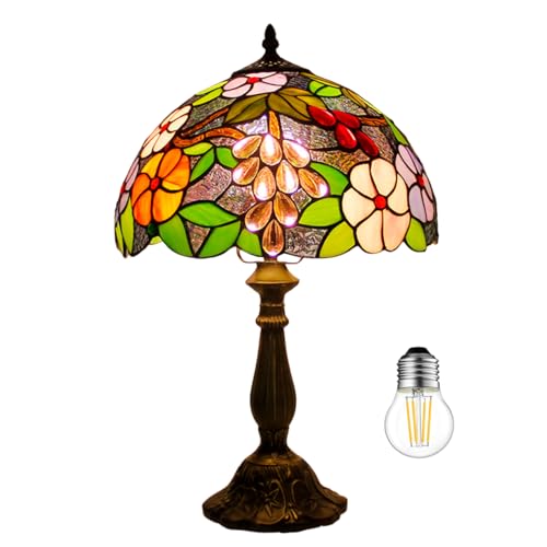 Kinbolas 12 Pollici Lampada da tavolo in stile Tiffany Paralumi in vetro colorato Lampada da comodino Lettura Luce da scrivania antica Soggiorno Camera da letto Ufficio Vintage Art Deco Vit(Color:D-4)