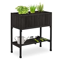 Relaxdays Hochbeet, Folie, Ablage, HxBxT: 80 x 74 x 38 cm, Garten, Balkon & Terrasse, Pflanztisch, Tannenholz, schwarz
