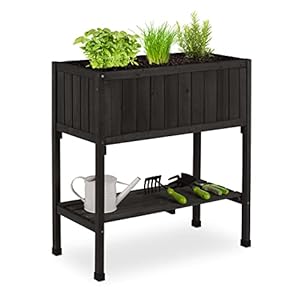 Relaxdays Schwarzes Hochbeet mit Ablage