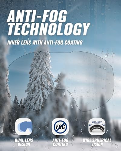 Victgoal Skibril voor dames en heren, snowboardbril, anti-condens, OTG-bril met uv-bescherming, sferische bril voor winter, sneeuwsport, skiën, snowboarden (zwart