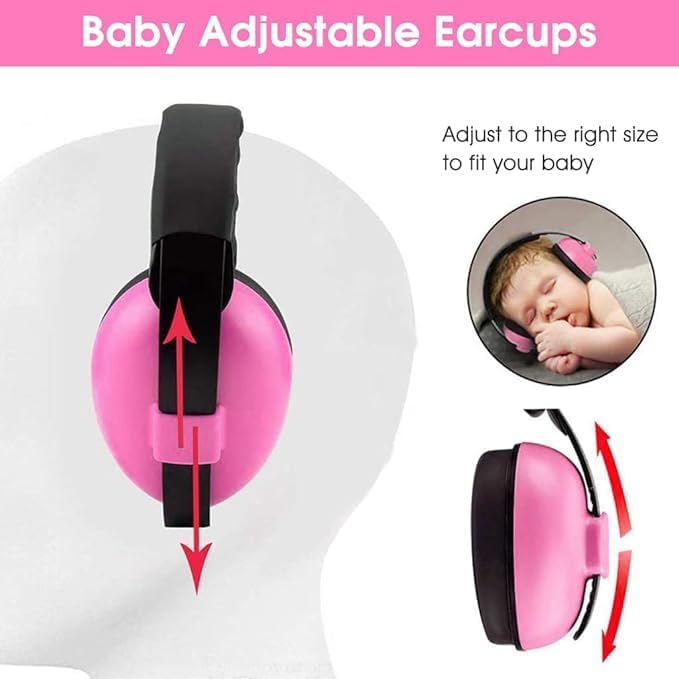 ATIRAMANIYA Baby Hearing Protection Earmuffs for Baby Sleep Flight Travel, Baby Ear Protection Noise Canceling Headphones for Baby Toddler 0-3 Years (Pink Ear Muffs) 1