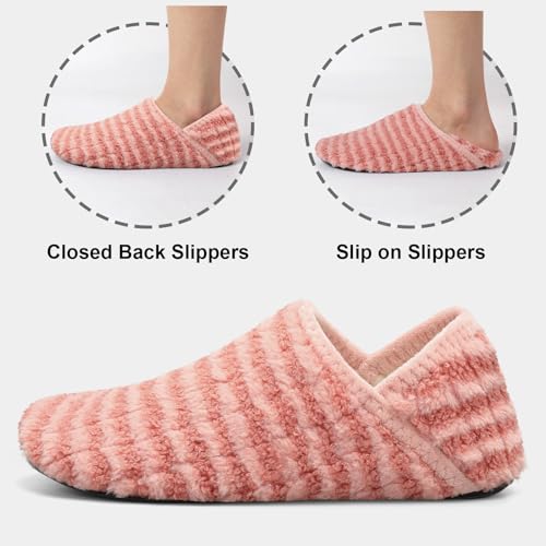 Image of Fires Soft Womens House Shoes with Rubber Sole - Lightweight Ladies Slippers Non Slip for Indoor /Outdoor & Travel - Peachstripe 8-9 Women /6.5-7.5 Men