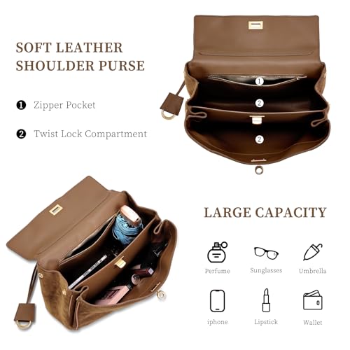 Image of hedexe Genuine Leather Tote Bag for Women: Soft Cowhide Shoulder Handbags for Ladies - Satchel Purse for Travel Work(Large)