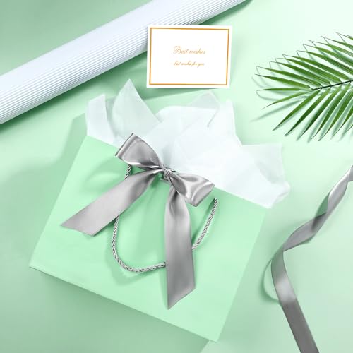 Image of JMANNI Gift Bags with Handles, 13 inch Medium Gift Bag for Presents, 1 Pcs Bags with 2 Tissue Paper and 1 Cards for Baby Shower Wedding Bridal Shower Mother's Day Birthday Party (Green)