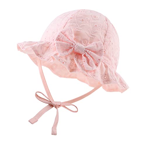 Image of JANGANNSA Bow Baby Girls Summer Hat Flower Toddler Girls Sun Hat Cotton Breathable Infant Hat