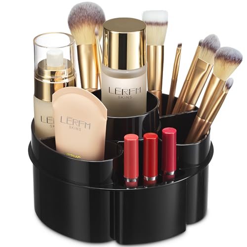 Image of Masirs Small 360 Rotating Makeup Organizer - Mini Yet Spacious Cosmetic Storage Solution with Multiple Compartments - The Perfect Spinning Make-Up Caddy for Vanity or Bathroom Counter (Round - Black)