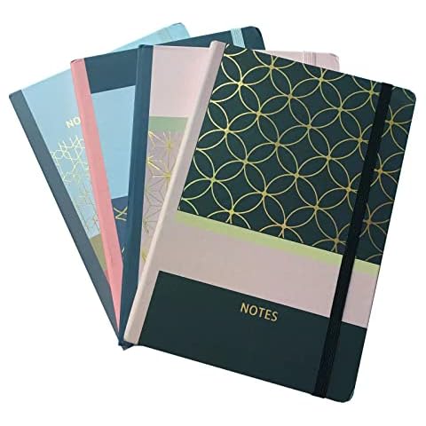 4 Pack Thick Hardcover Writing Journal Wide Ruled Cute Notebooks Lined Paper for School Supplies Kids Students (pink geometry) Cover