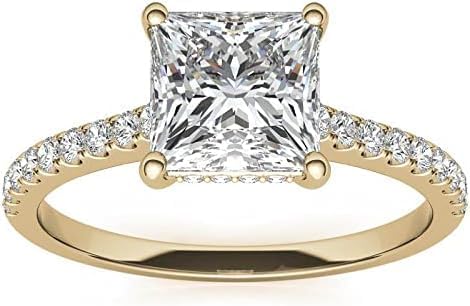 1.00carat- 6.5MM Princess Cut Moissanite Engagement Ring In 14k Gold With Accent Lab Diamond For Women,D-VVS1