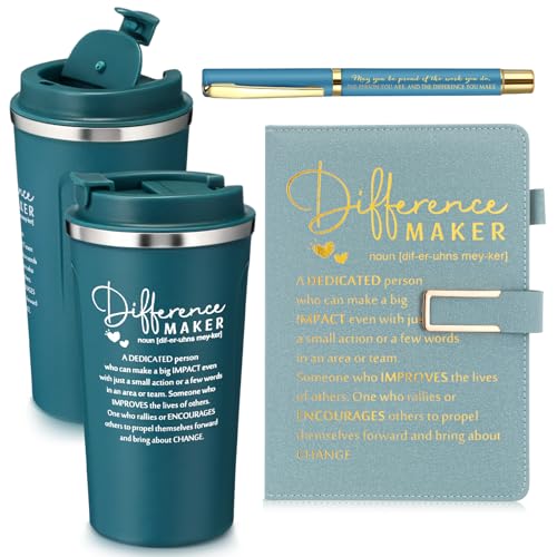 Pickmesh 3 Pcs Difference Maker Gift Journal Tumbler Set 17 oz A5, Blue
