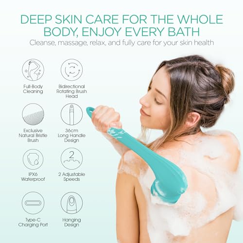 VOYOR Electric Body Scrubber, Two-Way Rotating Brush Head, 4 Accessories, IPX6 Waterproof, Rechargeable Cordless - Image 2