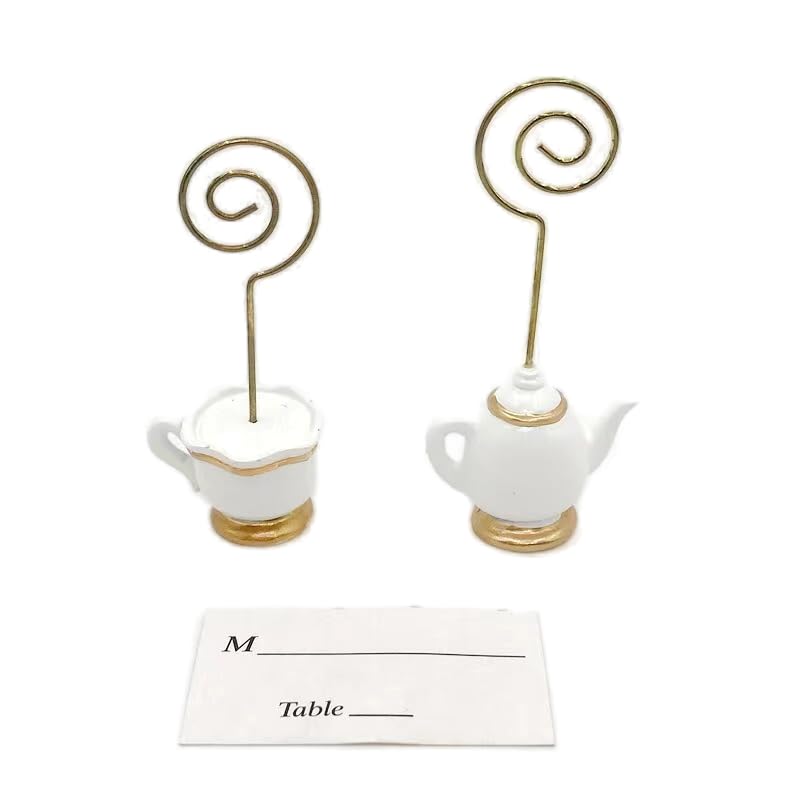 AMERRY 10Pcs Teapot Table Card Holder?Place Card Holders, Table Number Holder?Photo Holders, Party Favors, Wedding Decorations ?Delicious Afternoon Tea, Delicious Breakfast teapot(Golden and White)