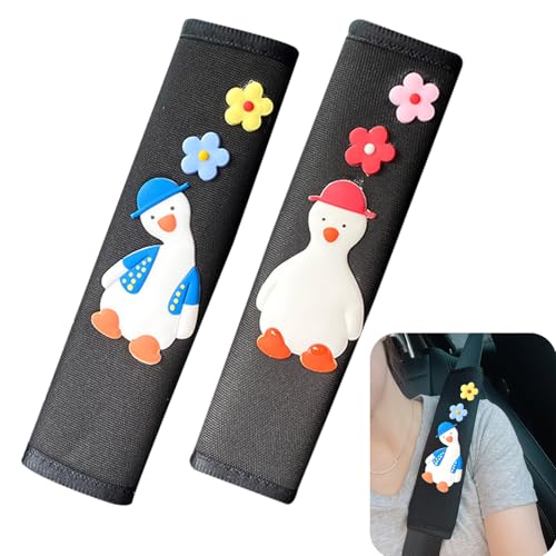 FOSDICK 2PCS Cute Seat Belt Pads with Duck, Cartoon Seatbelt Covers, Seatbelt Pad Breathable and Skin-Friendly, Seat Belt Covers Protect Your Neck and Shoulder, Car Seat Belt Cover for Kids and Adults