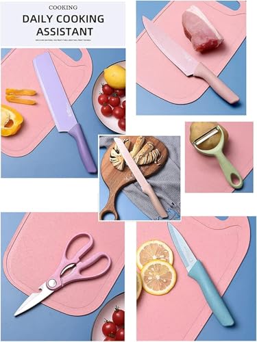 Image of Amishri Colorful Kitchen Knife Set with Scissors & Peeler -7-Piece Pastel Stainless Steel Knife Set with Non-Slip Handles for Cutting, Chopping & Slicing Vegetables & Fruits
