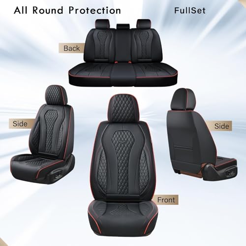 Image of Coverado Automotive Seat Covers 5 Seats, Leather Seat Covers Fullset, Black Car Seat Covers, Luxury Car Seat Covers, Seat Cushion, Driver Seat Covers, Car Seat Protector Universal Fit Most Cars