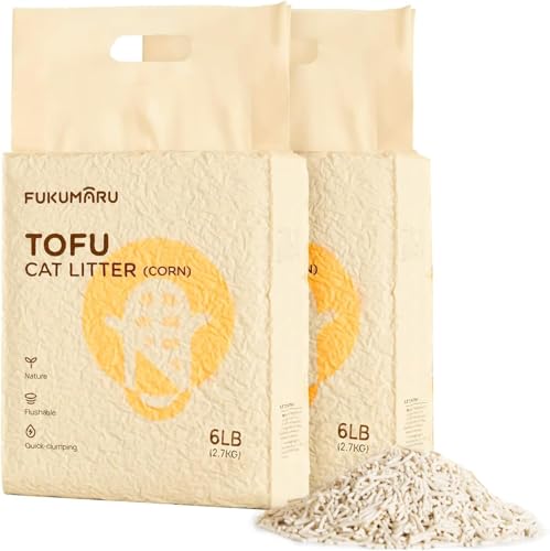 FUKUMARU Tofu Cat Litter Natural Unscented, Dust Free Litter, Flushable Direct to Toilet, Quick Clumping, Lightweight, Low Tracking Cat Litter Pellets, Effective Odor Control, 5.4Kg
