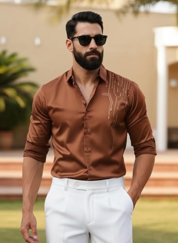 Image of IndoPrimo Men's Stylish Satin Shirt for Party, Formal, Daily and Casual Wear Full Sleeve Shirt for Men