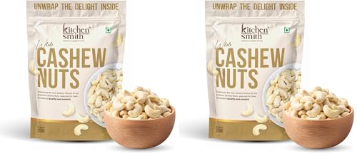 Image of KitchenSmith Premium Whole Cashew - 250gm (Grade W240) | Crunchy Cashews, Kaju Dry Fruit & Cashew Nuts | Gluten Free & Plant Based Protein (Air Tight Pouch) (Pack of 2)