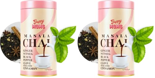 Image of Guppy Moms Masala Chai with Ginger, Pepper, Nutmeg, Aromatic Masala Granules Chai Patti | Premix Masala Flavor Black Tea - 200 gm (Pack of 2)