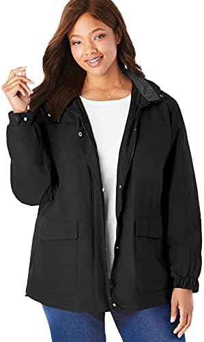 Woman Within Women's Plus Size Fleece-Lined Taslon Jacket - 26/28, Black