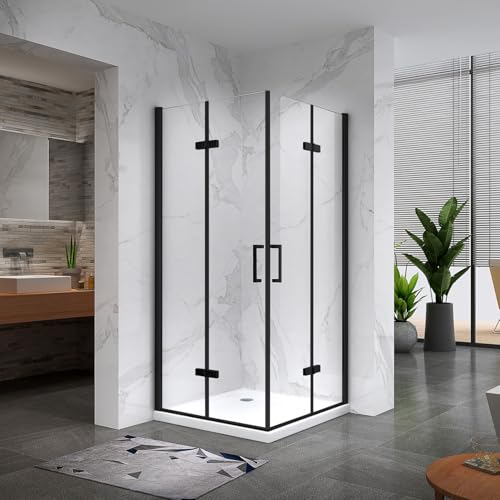 ATÉA-BLACK Cabine de douche H 180 cm, 80 x 80 cm, 2 portes pliantes et pivotantes, verre...