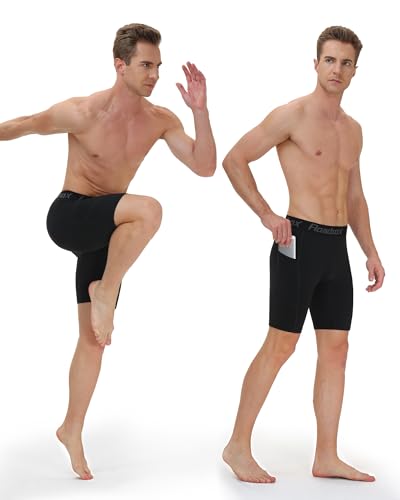 Roadbox Mens Compression Shorts with Pocket, 1/2 Pack Spandex Running Athletic Workout Performance Underwear Quick Dry2