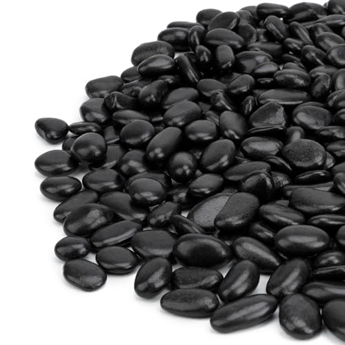 Mr. Fireglass 5 lbs Black Pebbles, 3/8" Natural Decorative Polished River Rocks Aquarium Gravel for Indoor Plants, Vases, Succulents and Outdoor Garden Landscaping