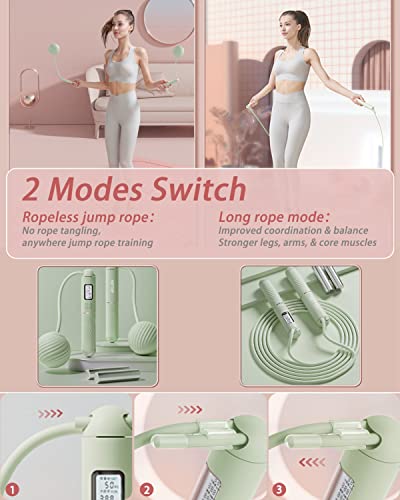 Jump Rope With Counter,Yottoy Cordless Weighted Skipping Jump Rope For Fitness Exercise, Ropeless Jump Rope With Large Cordless Ball For Women Training Indoor And Outdoor (Green) #TOP6