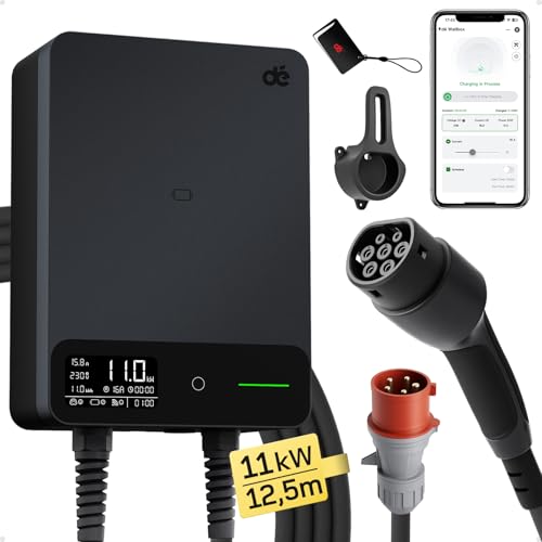 dé Typ 2 Wallbox 11kW mit APP und RFID, 6-16A 3-Phasen EV-Ladegerät 400V mit 12,5m Ladekabel und Kaâ€¦ – Miniatur