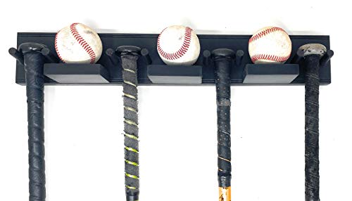 MWCSPORTS Baseball Bat Rack Holds 4 Bats 3 Balls (Black)