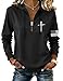 LINYUG Women's Retro Faith Cross Sweatshirt Zip Up American Flag Cross Long sleeves Shirts Casual Sweatshirt Tops (Black, S)