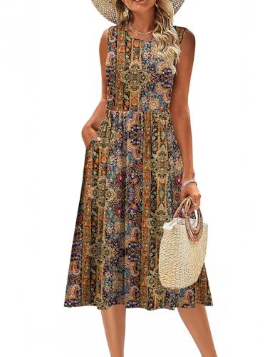 Image of Zeagoo Women's Summer Tank Midi Dress with Pockets Floral Sleeveless A-Line Casual Loose T-Shirt Dresses Beach Sundress 2026