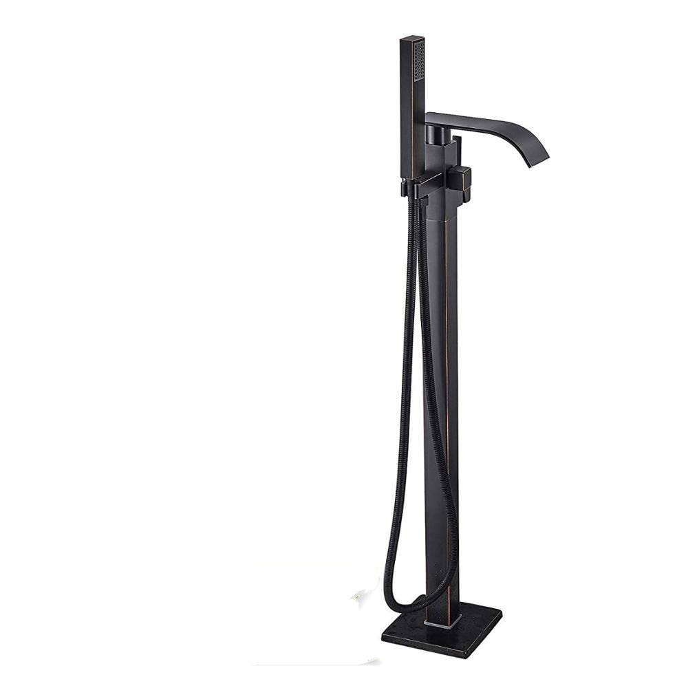 SnamicE Floor-Standing Bathroom Faucet Free Standing Bathtub Floor Mounted Faucet Tap Set Plastic Hand Shower Waterfall Bath Spout Bath Tub Mixer Tap Chrome Finish,Black Bronze,