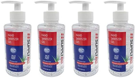 SUPPLYAID 80% Alcohol Hand Sanitizer Gel, 8 ounce, pack of 4