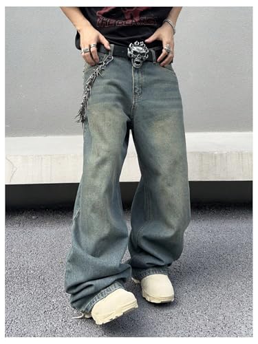 Verdusa Men's Grunge Wide Leg Jeans Vintage Streetwear Denim Pants with Pockets4