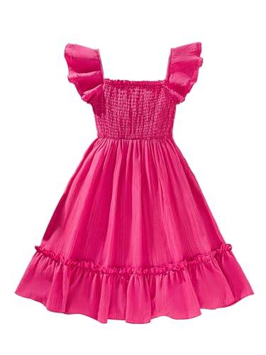 OYOANGLE Girl's Ruffle Cap Sleeve Square Neck A Line Short Dress Shirred Party Dresses