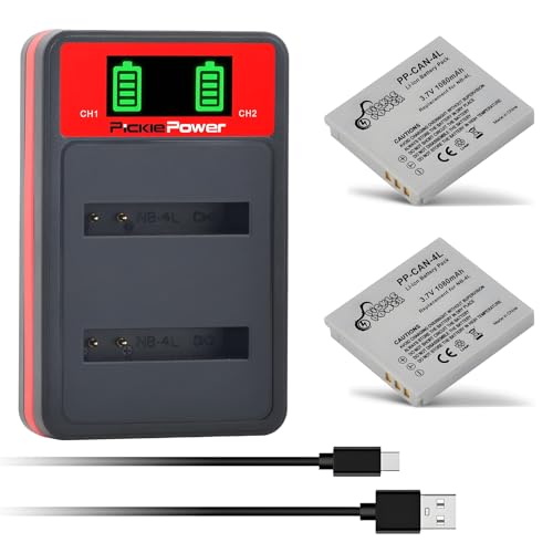 Pickle Power 2Pcs NB 4L baterías y Doble Cargador LED Indicador para Canon IXUS 50 55 60 65 75 80 IS, SD1000, SD600, 220 HS, 230 HS, 255 HS, I Zoom, i7, i7 Zoom