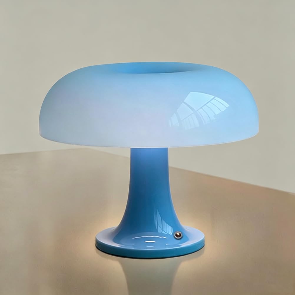 EaEa Pilz Lampe Kabellos Blau LED Tischlampe Akku Dimmbar Touch Nachttischlampe 3000k-6000k Aufladbar Acryl Pilz Tischleuchte für Schlafzimmer Wohnzimmer Esszimmer