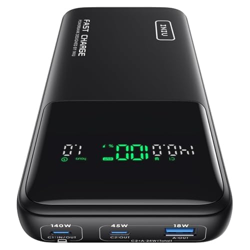 INIU 27000mAh Power Bank, High Capacity 140W Laptop Portable Charger, USB C Tablet Powerbank, Digital Display Phone Charge for iPhone 17 16, Samsung, iPad, MacBook, Camping, Outdoor, Emergen