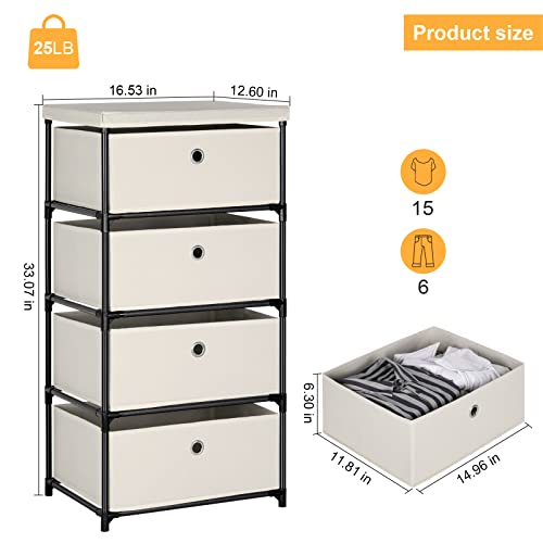 HAITRAL Fabric Storage Chest, Drawer Clothes Organizer - 4 Drawers Storage Organizer Unit for Closet, Easy Assembly Closet Dresser for Dorm, Bedroom, Hallway, Storage Bins (White) - Thumbnail 3