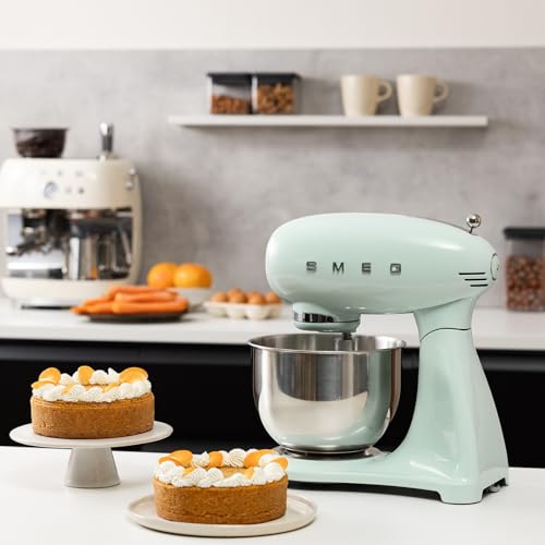 Image of SMEG SMF05 Forte 5-Qt Stand Mixer with 750W Motor, Smooth Start & SteadyMix, Flex Edge Beater, 10 Speeds, Stainless Steel Bowl - Retro 50's Style Planetary Mixer for Dough, Baking & Desserts-Green