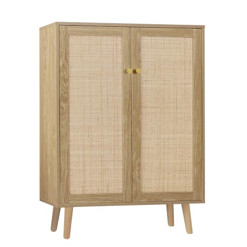 Skokliz Natur Rattan Küchenschrank, Sideboard mit 2 Türen,...