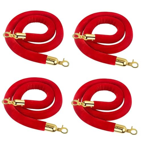 Balacoo 4pcs Red Velvet Ropes Stanchion Rope Guardrail for Party Queue Barrier Crowd Control