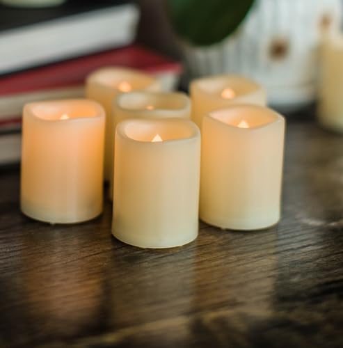 Image of CANDLE CHOICE Battery Operated Flameless Votive Candles with Timer Long Lasting Realistic Flickering Electric Tea Lights Set Halloween Christmas Wedding Decorations Centerpieces Batteries Incl. 6 PCS