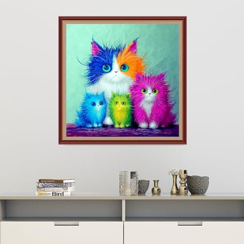 Image of Dooxvey Cross Stitch Kits for Adults Beginners,Full Range of Cross-Stitch Stamped Kits Needlepoint Kits for Beginners Embroidery Kits 11CT Cross Stitch Patterns-Colorful Cat 18x18 inch