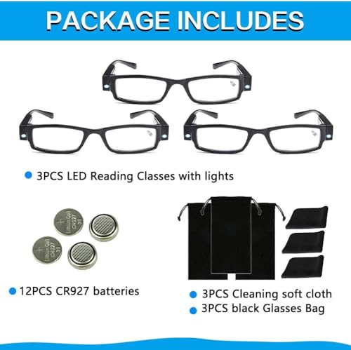 Image of Reading Glasses with Light Bright LED Readers with Lights Reading Glasses Lighted Magnifier Nighttim