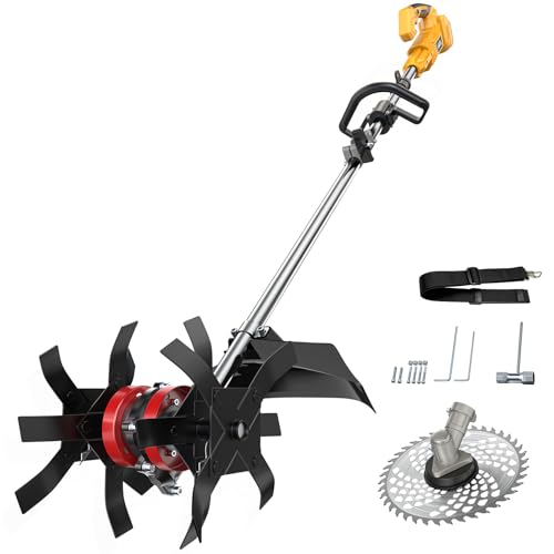 Cordless 2-in-1 Tiller Cultivator & Weed Wacker Compatible with Dewalt 20V Battery (Tool Only), 500RPM Ecarke Electric Garden Tiller String Trimmer, 9\" Tilling Width 9.4\" Depth for Soil Cultivation