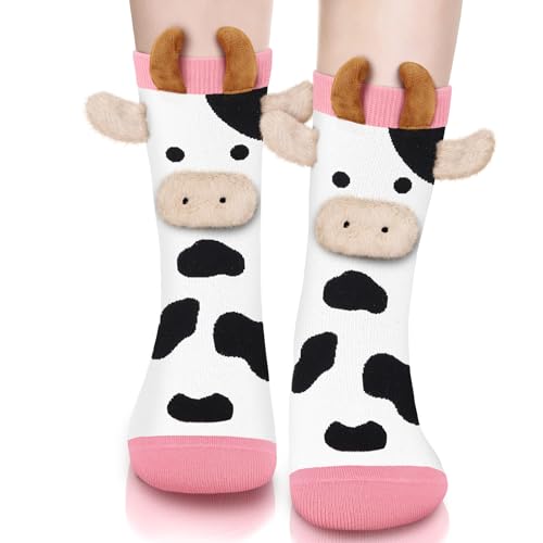 Lustige 3D Kuh Socken für Damen Mama Teenager Mädchen - Bunte Witzige Motiv Coole Tier Socken mit Kuhmotiv - Muttertag Ostern Geburtstag Weihnachten Geschenke Ideen für Tierliebhaber Kuhliebhaber