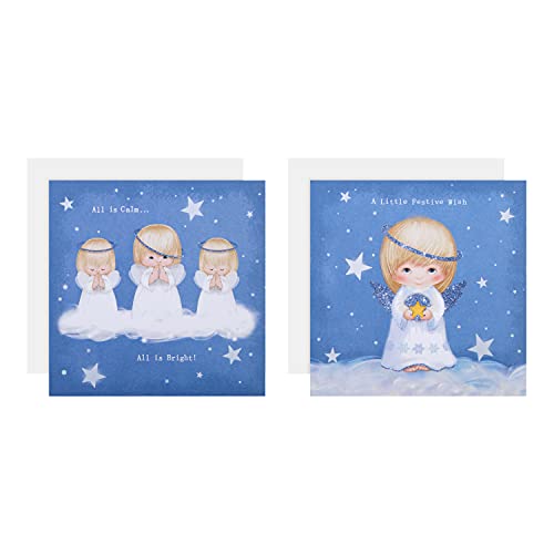 Hallmark Tarjetas de Navidad benéficas, paquete de 16 en 2 bonitos diseños retro de ángeles